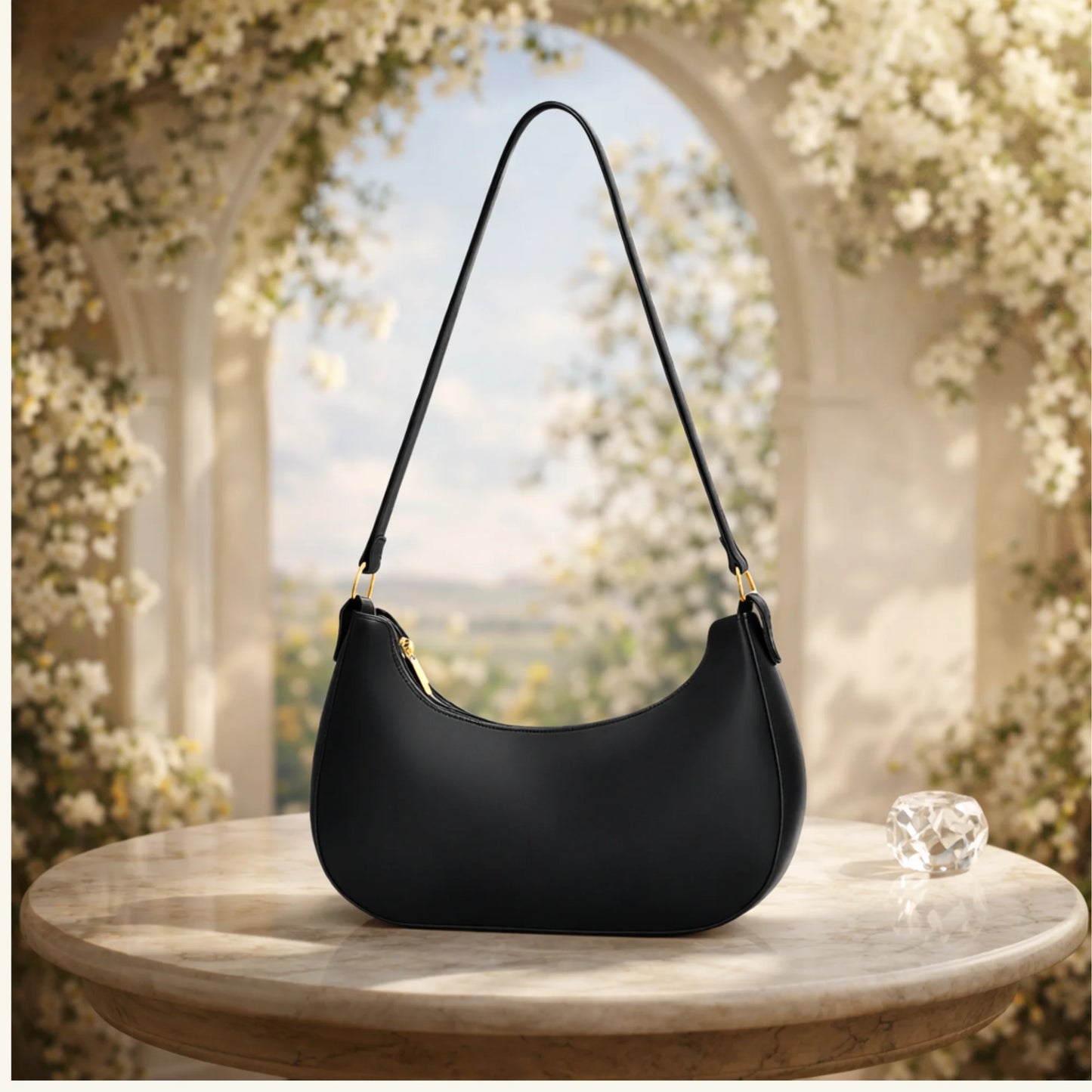 Black Half Moon Hand Bag