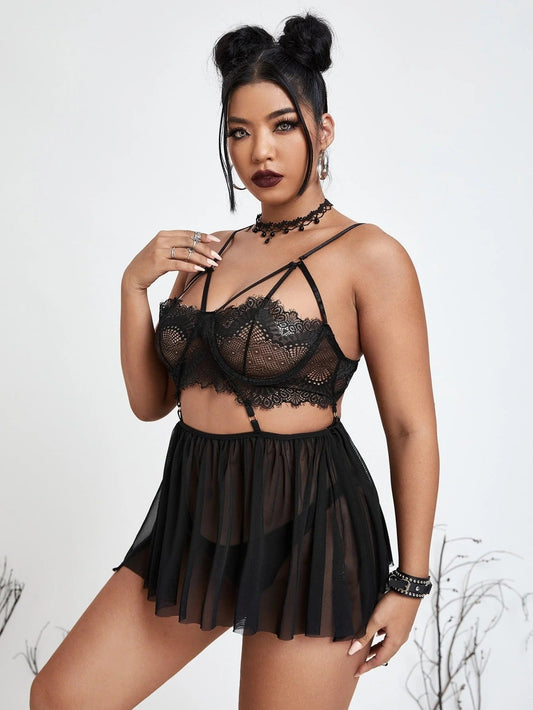 Sexy Plus Size Sheer Lace Babydoll